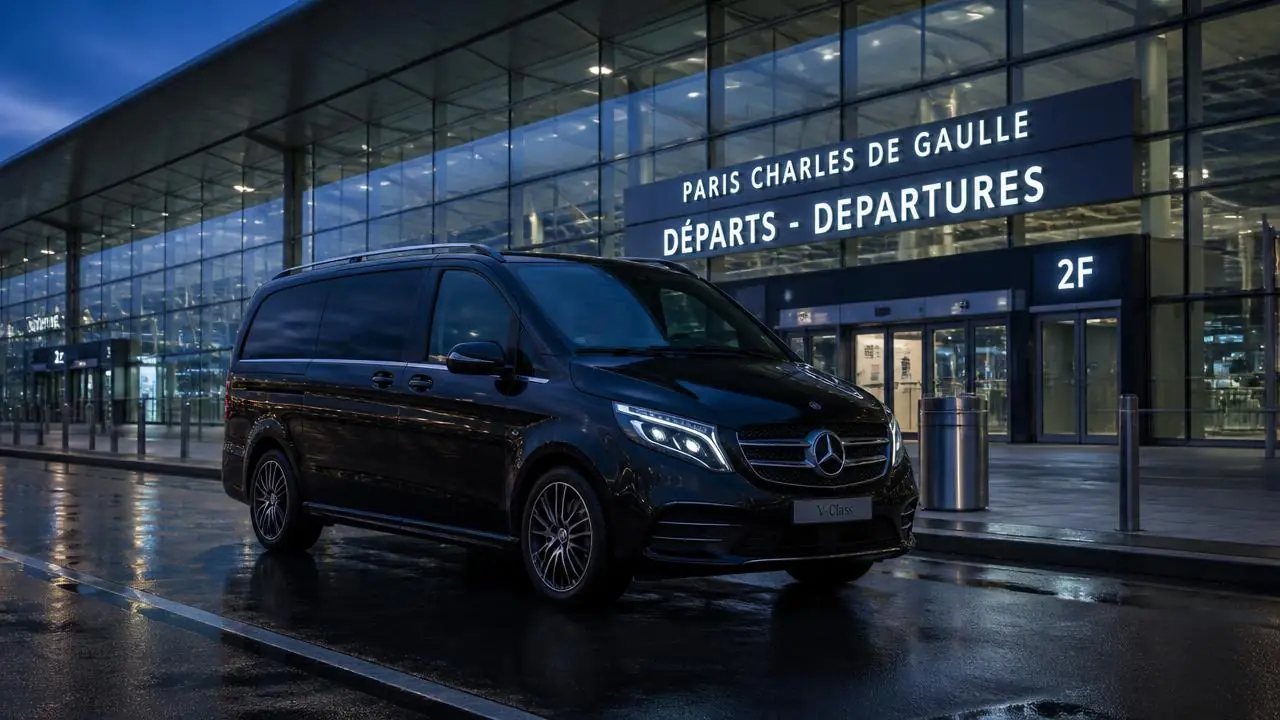 Navette privée devant le terminal de l’aéroport Paris-Charles de Gaulle