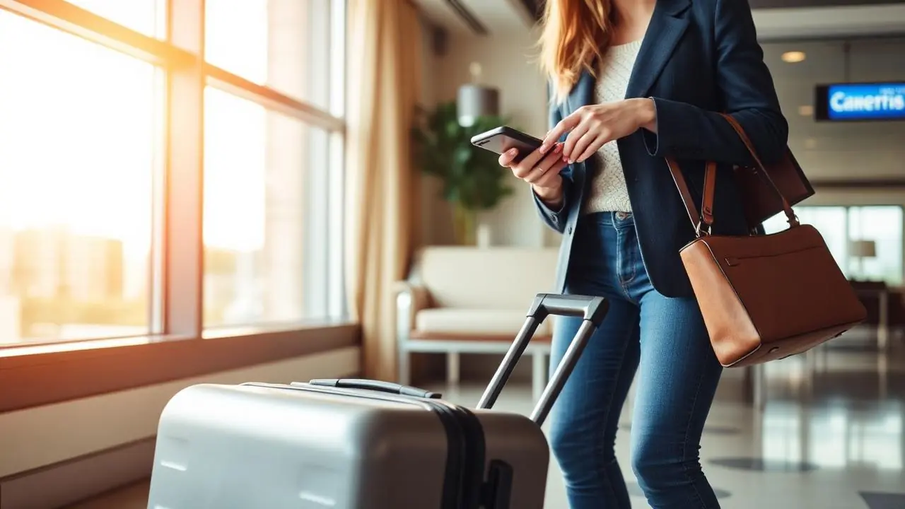Voyageuse préparant sa valise avant son transfert aéroport
