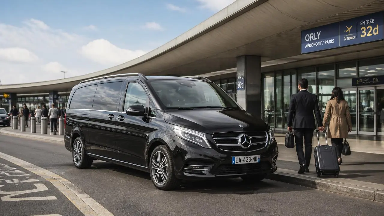 Navette Mercedes devant le terminal de l’aéroport d’Orly